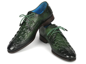 PAUL PARKMAN Shoes Paul Parkman Men's Green Croco Textured Leather Derby Shoes (ID#1438GRN)