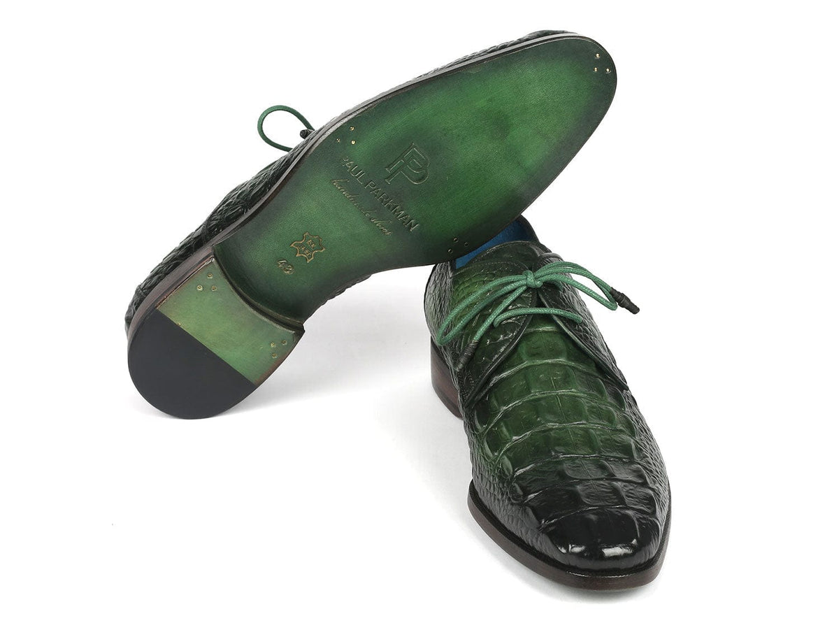 PAUL PARKMAN Shoes Paul Parkman Men's Green Croco Textured Leather Derby Shoes (ID#1438GRN)
