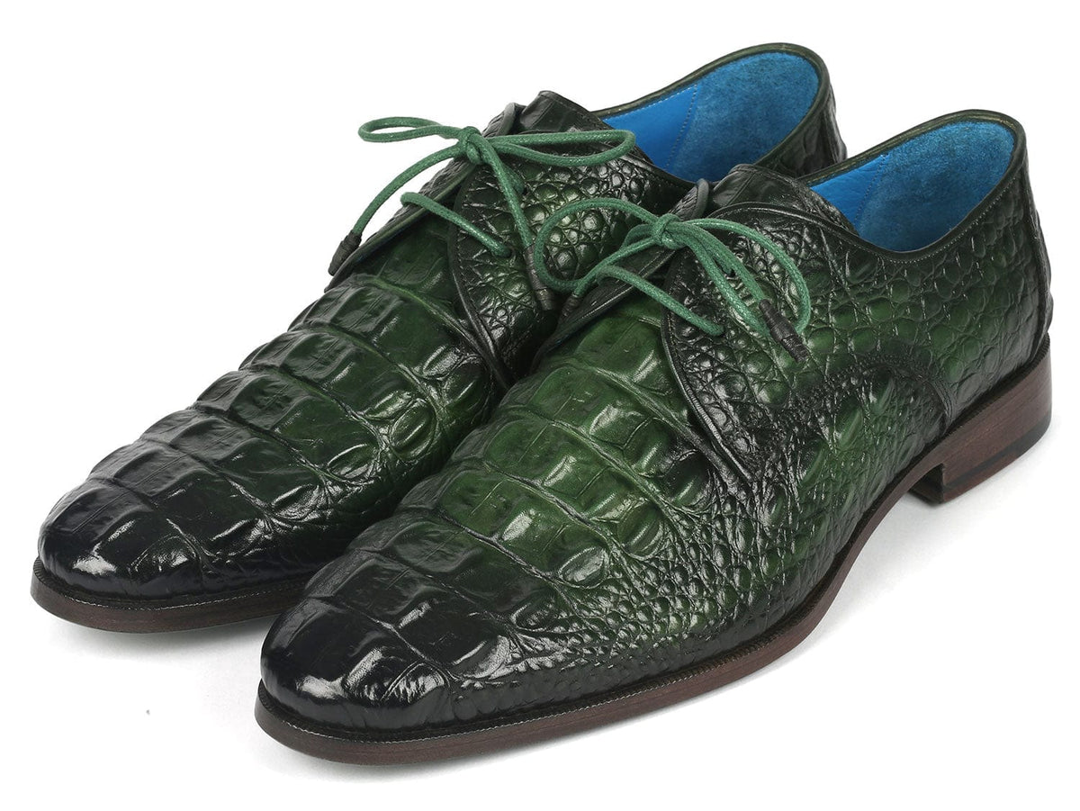 PAUL PARKMAN Shoes Paul Parkman Men's Green Croco Textured Leather Derby Shoes (ID#1438GRN)