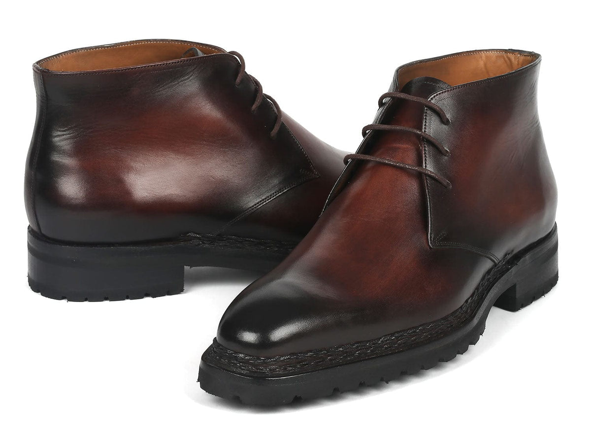 PAUL PARKMAN Shoes Paul Parkman Men's Norwegian Welted Chukka Boots Brown Burnished (ID#8504-BRW)