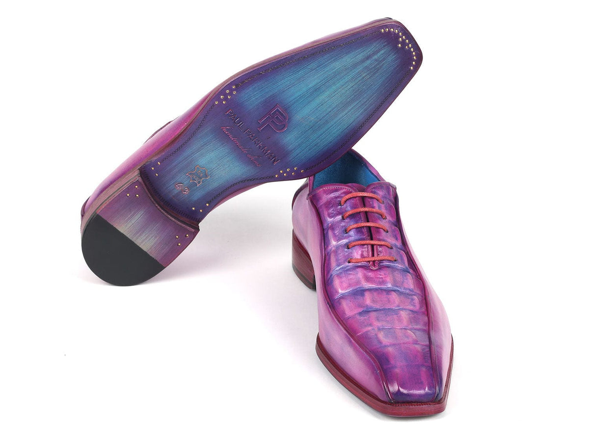 PAUL PARKMAN Shoes Paul Parkman Men's Purple Croco Textured Leather Bicycle Toe Oxfords (ID#94-277)