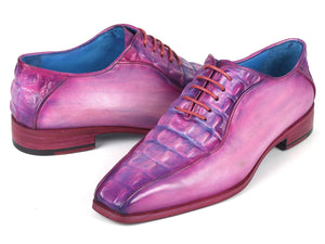 PAUL PARKMAN Shoes Paul Parkman Men's Purple Croco Textured Leather Bicycle Toe Oxfords (ID#94-277)