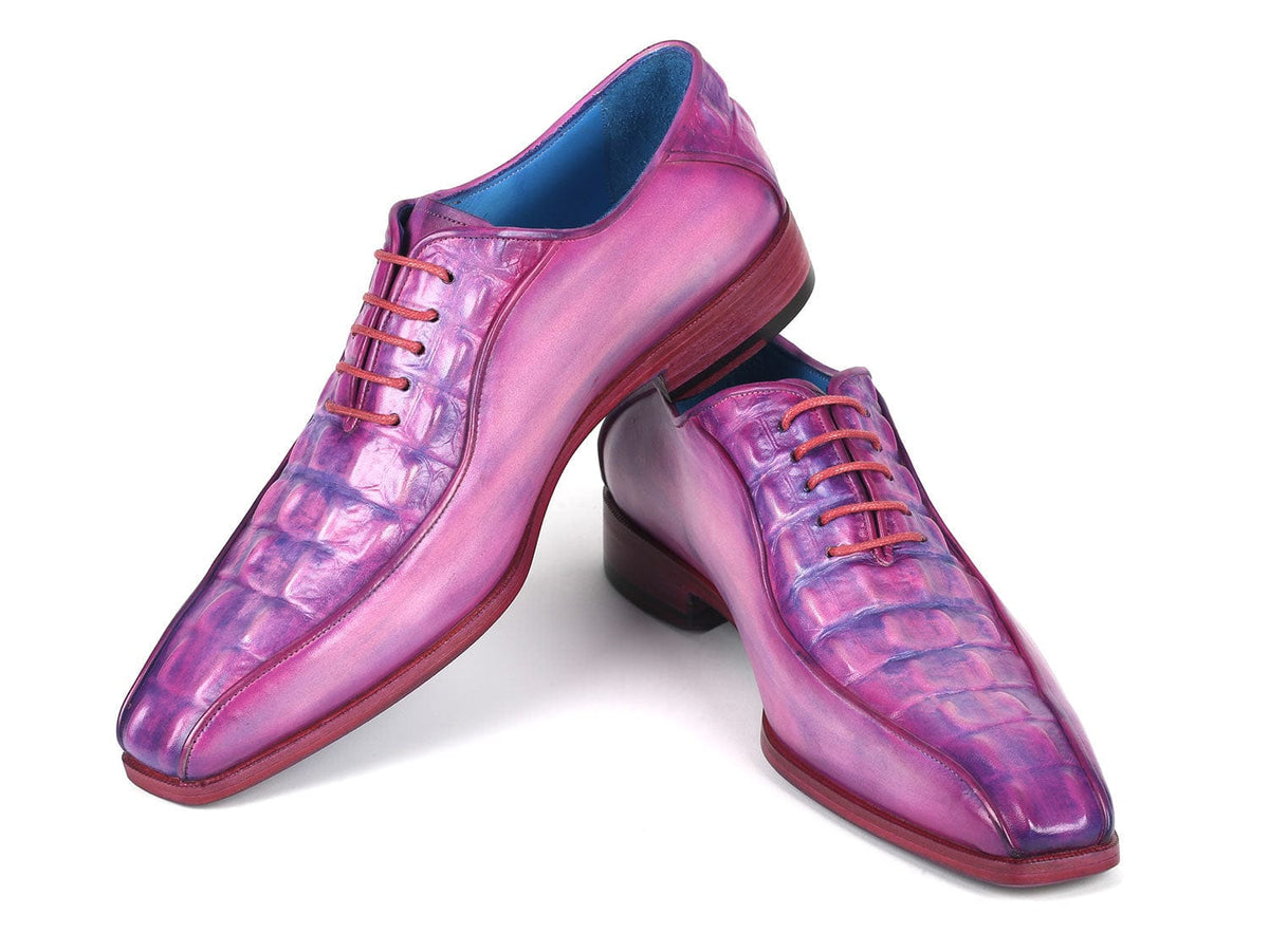 PAUL PARKMAN Shoes Paul Parkman Men's Purple Croco Textured Leather Bicycle Toe Oxfords (ID#94-277)