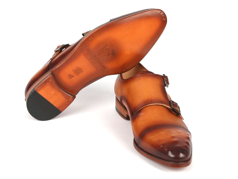 PAUL PARKMAN Shoes Paul Parkman Men's Studded Cap Toe Monkstraps Light Brown (ID#047-CML)