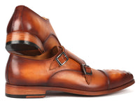 PAUL PARKMAN Shoes Paul Parkman Men's Studded Cap Toe Monkstraps Light Brown (ID#047-CML)
