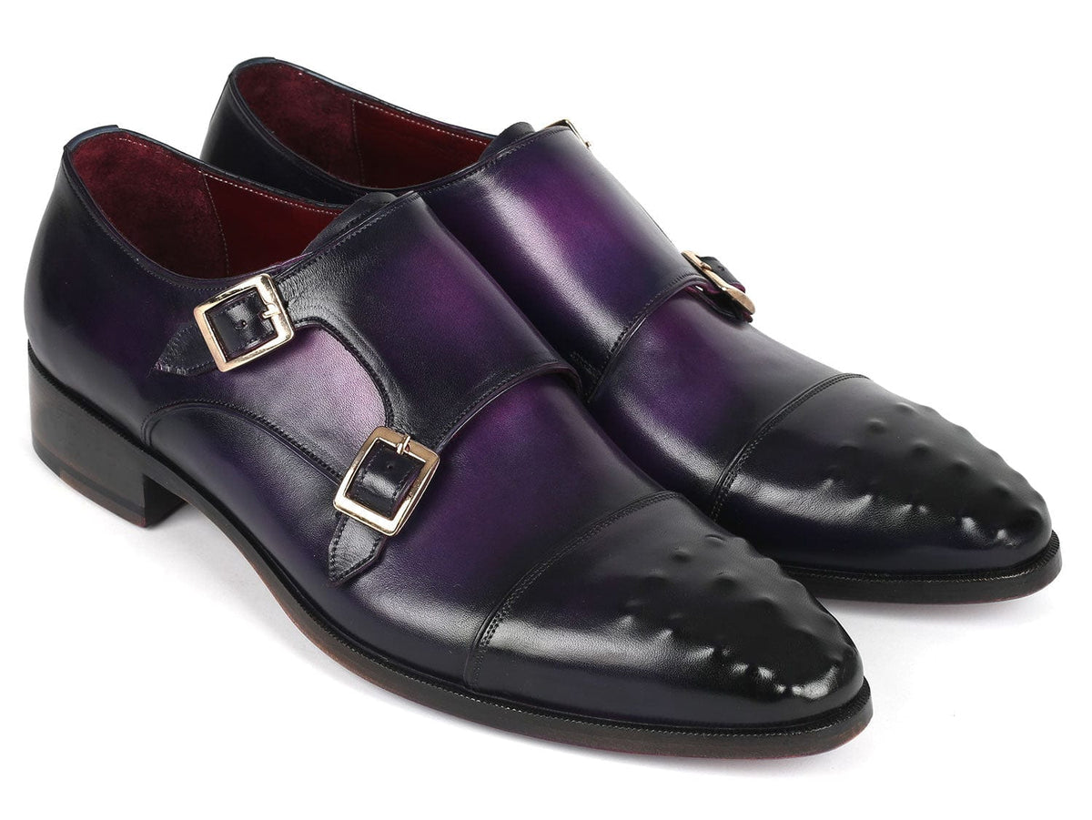 PAUL PARKMAN Shoes Paul Parkman Men's Studded Cap Toe Monkstraps Purple (ID#047-PRP)