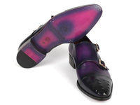 PAUL PARKMAN Shoes Paul Parkman Men's Studded Cap Toe Monkstraps Purple (ID#047-PRP)