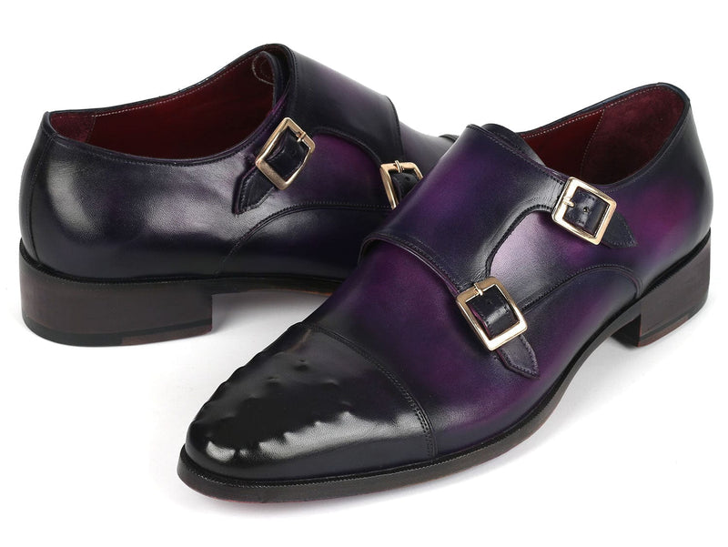 PAUL PARKMAN Shoes Paul Parkman Men's Studded Cap Toe Monkstraps Purple (ID#047-PRP)