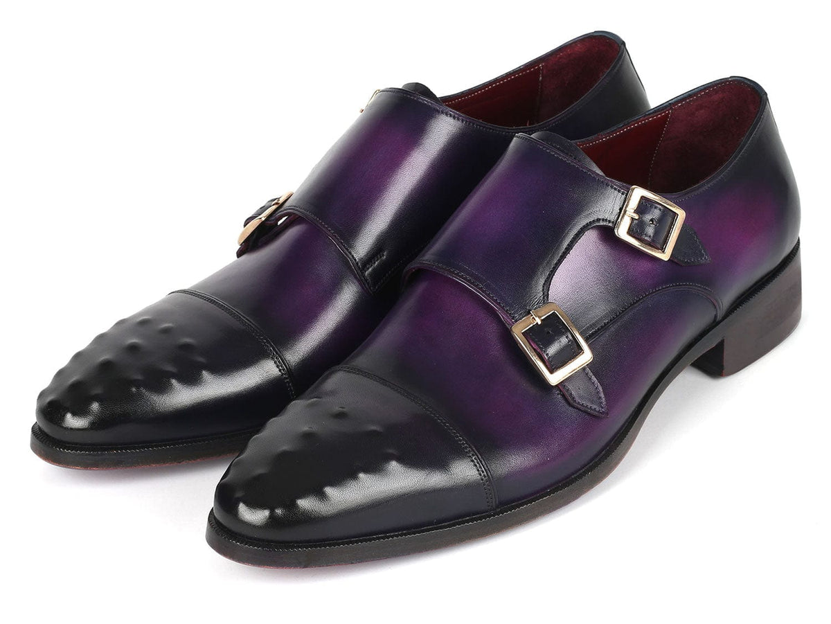 PAUL PARKMAN Shoes Paul Parkman Men's Studded Cap Toe Monkstraps Purple (ID#047-PRP)