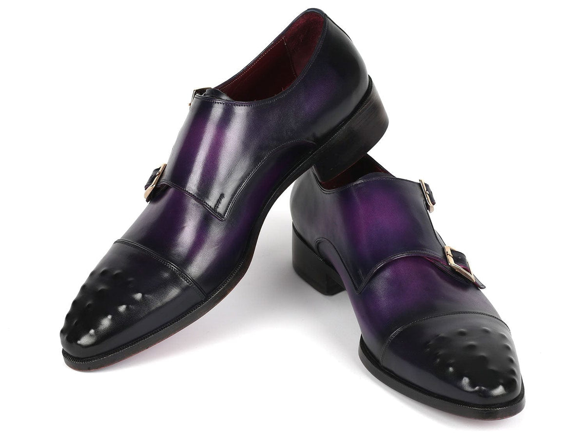 PAUL PARKMAN Shoes Paul Parkman Men's Studded Cap Toe Monkstraps Purple (ID#047-PRP)