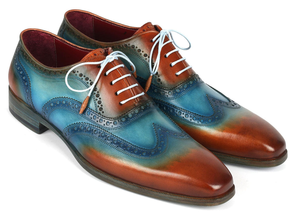 PAUL PARKMAN Shoes Paul Parkman Men's Wingtip Oxfords Turquoise & Tobacco (ID#228-TRQ)