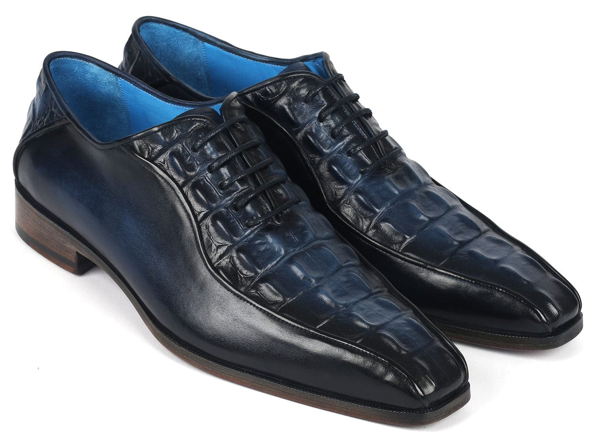 PAUL PARKMAN Shoes Paul Parkman Navy Croco Textured Leather Bicycle Toe Oxfords (ID#94-214)