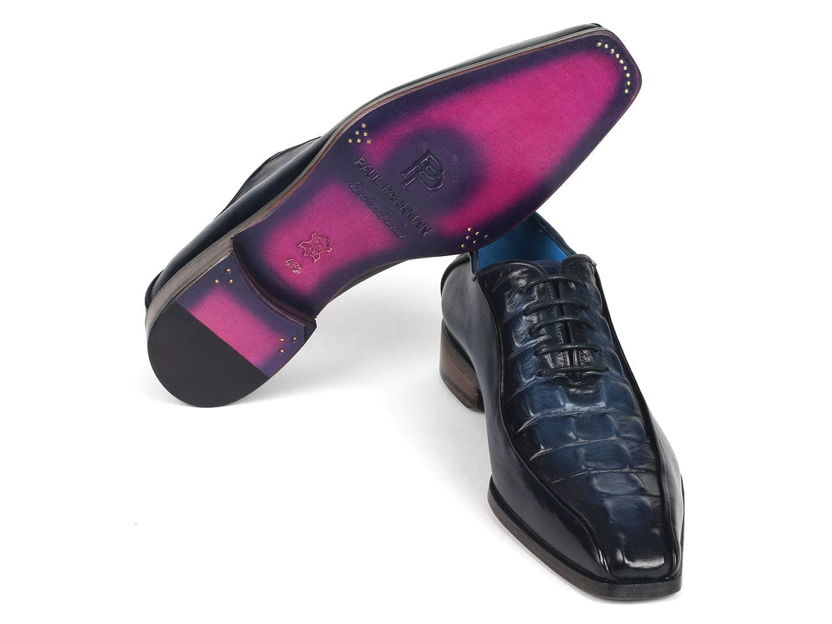 PAUL PARKMAN Shoes Paul Parkman Navy Croco Textured Leather Bicycle Toe Oxfords (ID#94-214)