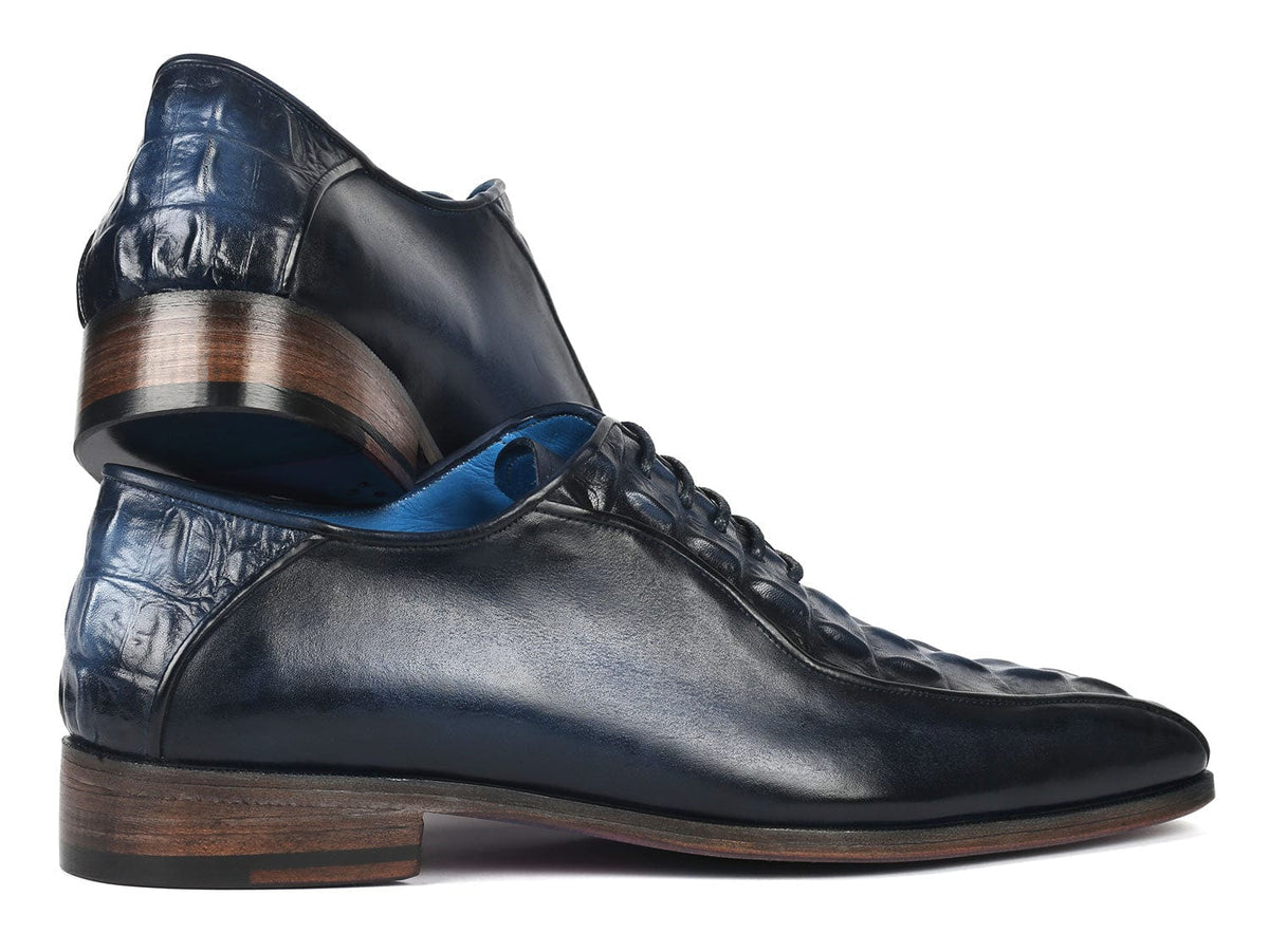 PAUL PARKMAN Shoes Paul Parkman Navy Croco Textured Leather Bicycle Toe Oxfords (ID#94-214)