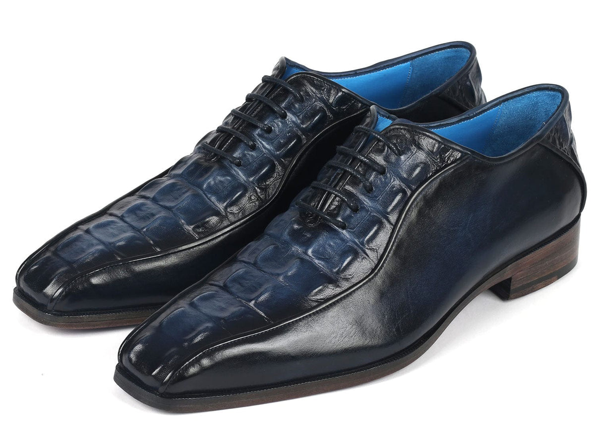 PAUL PARKMAN Shoes Paul Parkman Navy Croco Textured Leather Bicycle Toe Oxfords (ID#94-214)