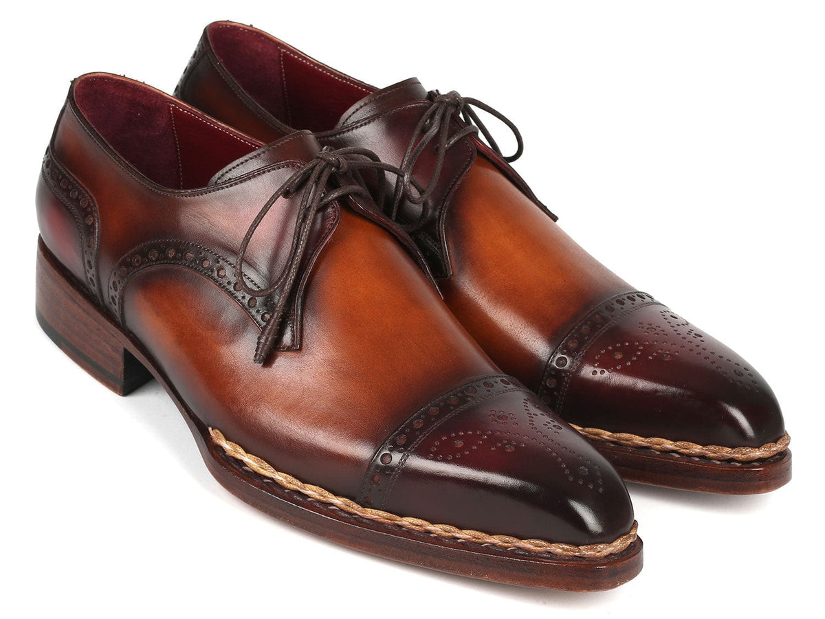 PAUL PARKMAN Shoes Paul Parkman Norwegian Welted Cap Toe Derby Shoes Bordeaux & Brown (ID#8508-BRW)
