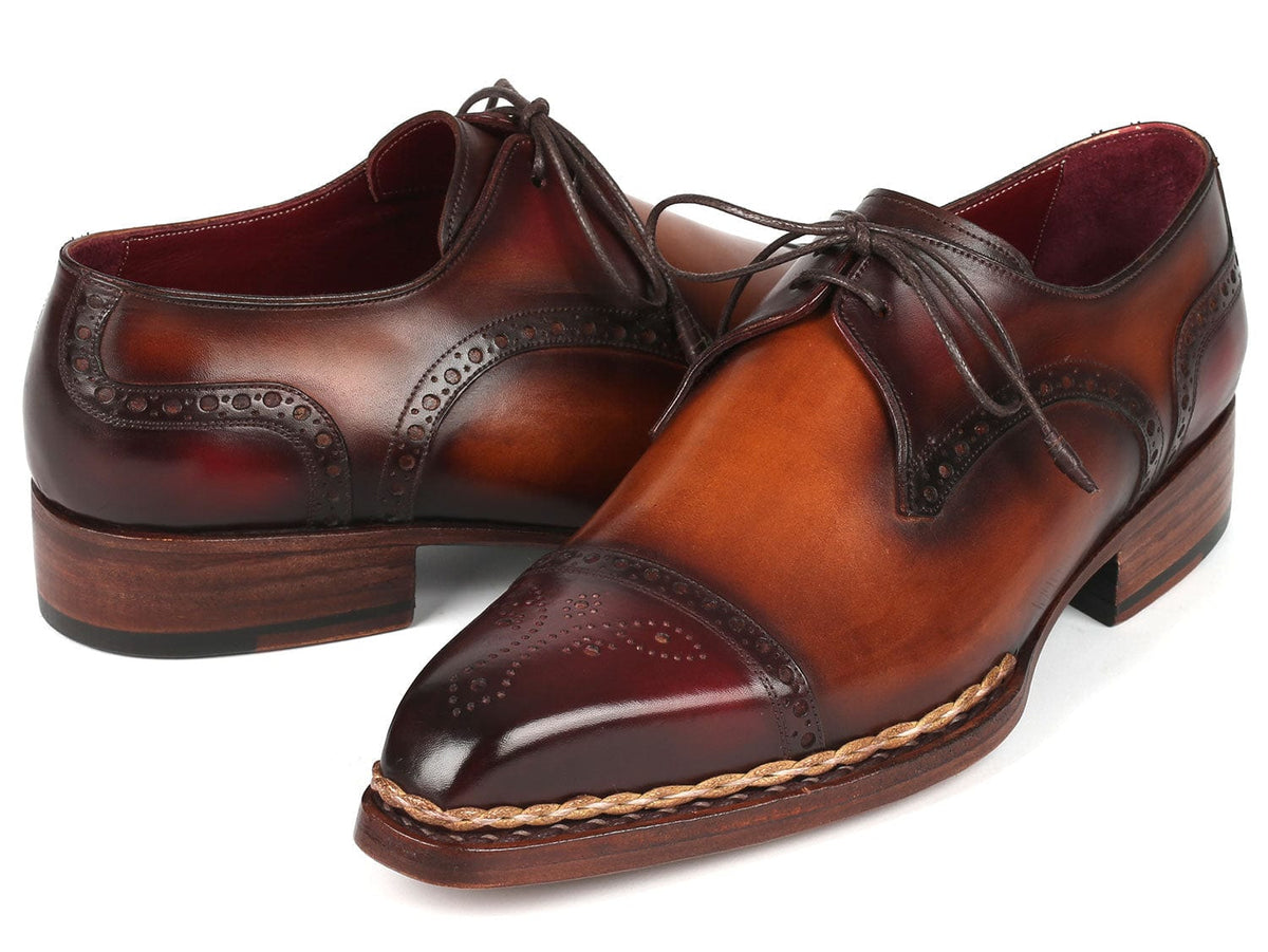 PAUL PARKMAN Shoes Paul Parkman Norwegian Welted Cap Toe Derby Shoes Bordeaux & Brown (ID#8508-BRW)