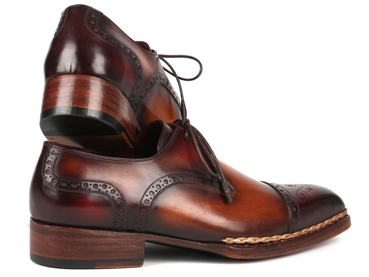 PAUL PARKMAN Shoes Paul Parkman Norwegian Welted Cap Toe Derby Shoes Bordeaux & Brown (ID#8508-BRW)