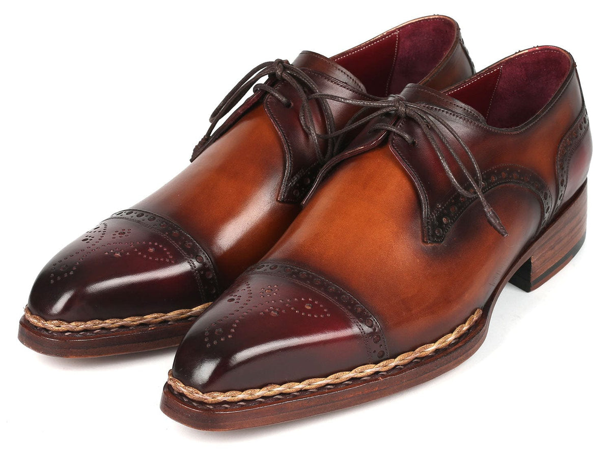 PAUL PARKMAN Shoes Paul Parkman Norwegian Welted Cap Toe Derby Shoes Bordeaux & Brown (ID#8508-BRW)