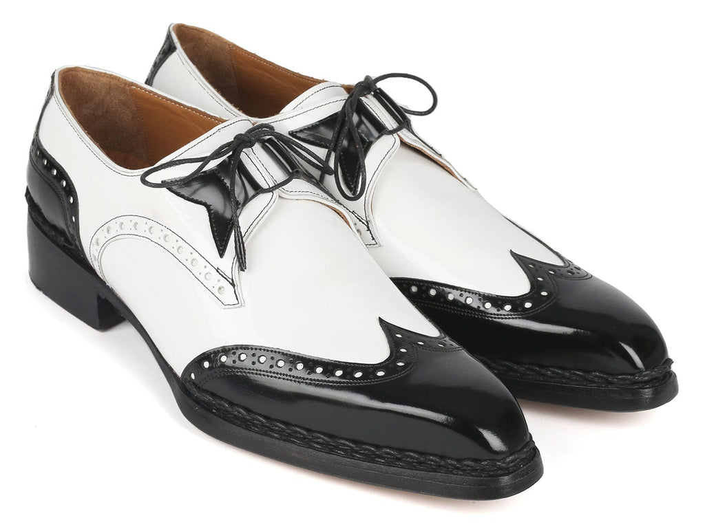 PAUL PARKMAN Shoes Paul Parkman Norwegian Welted Wingtip Men's Dress Shoes Black & White (ID#8505-BNW)