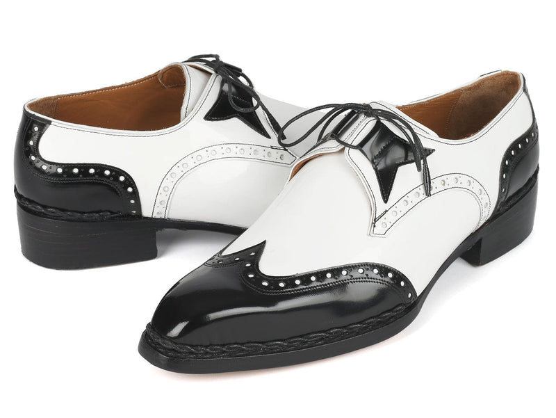 PAUL PARKMAN Shoes Paul Parkman Norwegian Welted Wingtip Men's Dress Shoes Black & White (ID#8505-BNW)