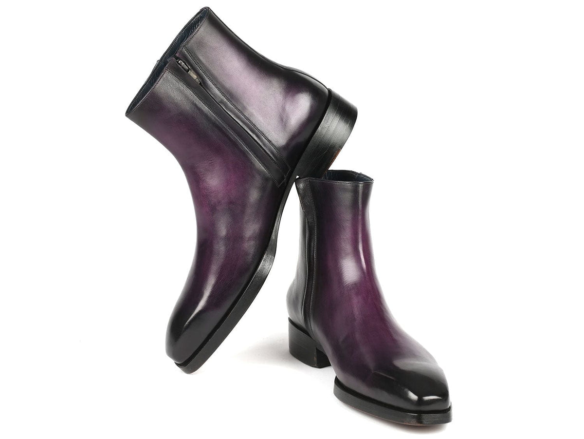 PAUL PARKMAN Shoes Paul Parkman Purple Burnished Side Zipper Boots Goodyear Welted (ID#BT3955-PRP)