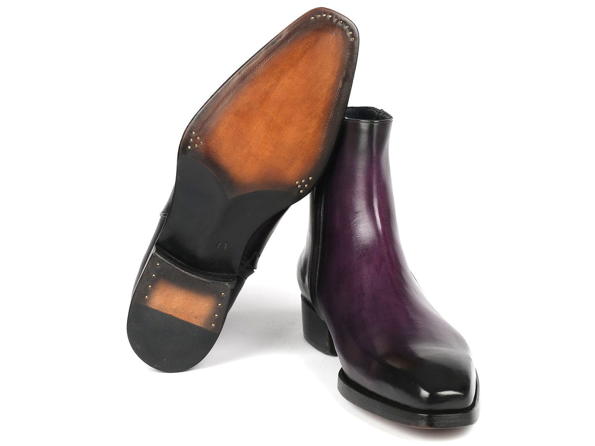 PAUL PARKMAN Shoes Paul Parkman Purple Burnished Side Zipper Boots Goodyear Welted (ID#BT3955-PRP)