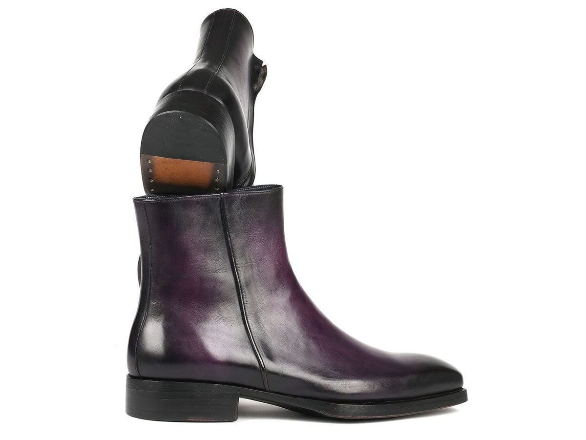 PAUL PARKMAN Shoes Paul Parkman Purple Burnished Side Zipper Boots Goodyear Welted (ID#BT3955-PRP)