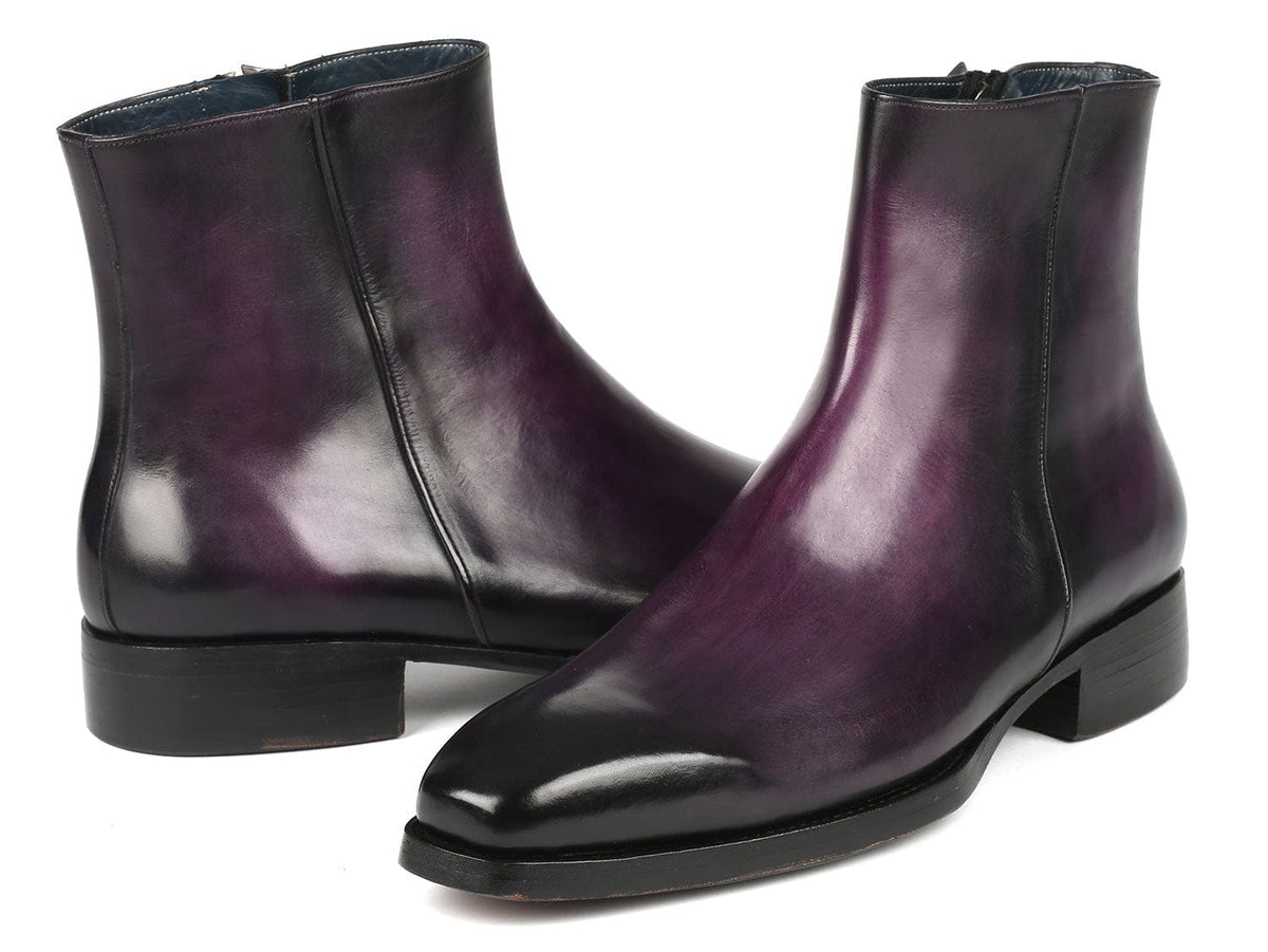 PAUL PARKMAN Shoes Paul Parkman Purple Burnished Side Zipper Boots Goodyear Welted (ID#BT3955-PRP)