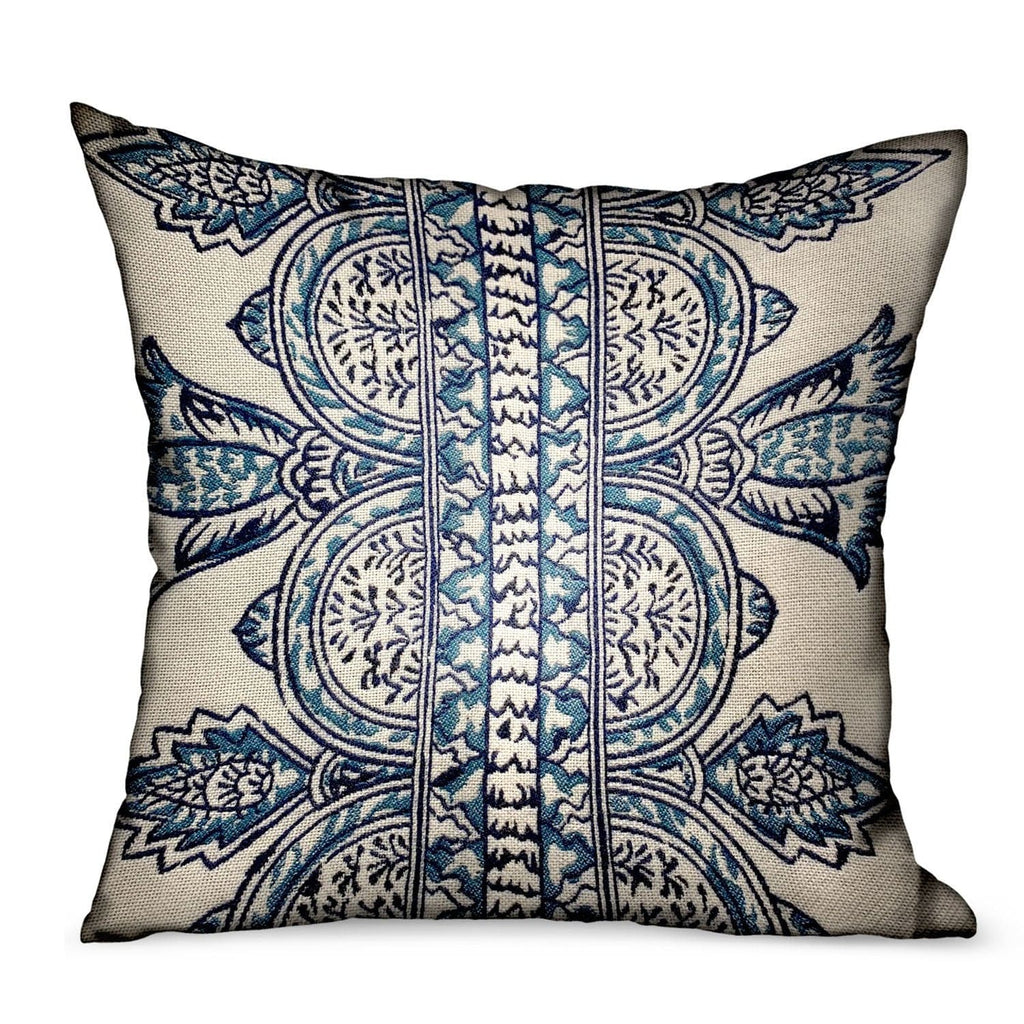 Plutus Brands Home & Garden - Home Textile - Pillows Plutus Aristocratic Floret White/ Blue Paisley Luxury Outdoor/Indoor Throw Pillow