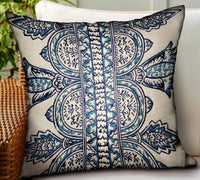 Plutus Brands Home & Garden - Home Textile - Pillows Plutus Aristocratic Floret White/ Blue Paisley Luxury Outdoor/Indoor Throw Pillow