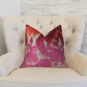 Plutus Brands Home & Garden - Home Textile - Pillows Plutus Velvet Grayce Fuchsia Coral and Cream Handmade Luxury Pillow