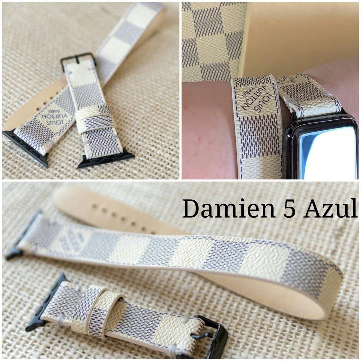 Repurposed Gifts apple watch band 38mm / Gold Handmade Apple Watch Band Re-Purposed Double Turn Azur Monogram for Apple Watch Series 1, 2, 3, 4, 5, 6, SE