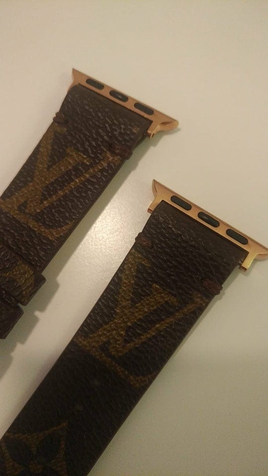 Repurposed Gifts apple watch band 38mm / Gold Handmade Apple Watch Band Re-Purposed Double Turn Classic Brown Monogram for Apple Watch Series 1, 2, 3, 4, 5,6, SE, 7