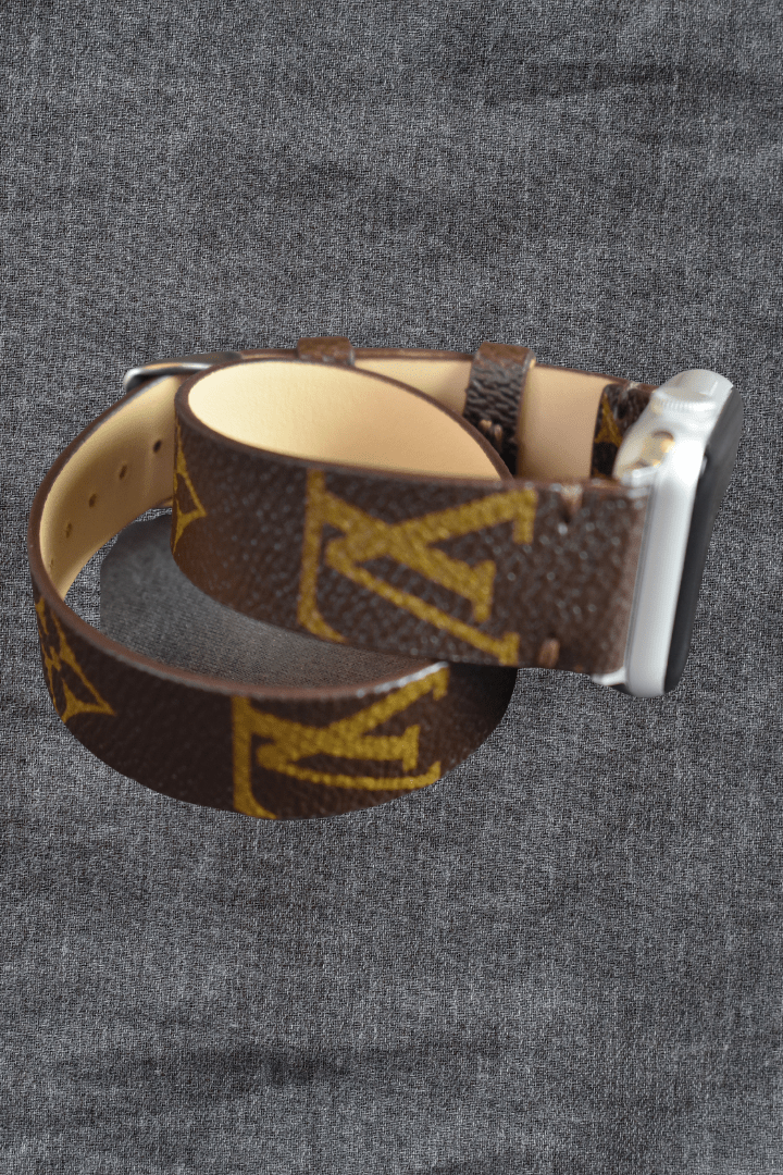 Repurposed Gifts apple watch band 38mm / Silver Handmade Apple Watch Band Re-Purposed Double Turn Classic Brown Monogram for Apple Watch Series 1, 2, 3, 4, 5,6, SE, 7