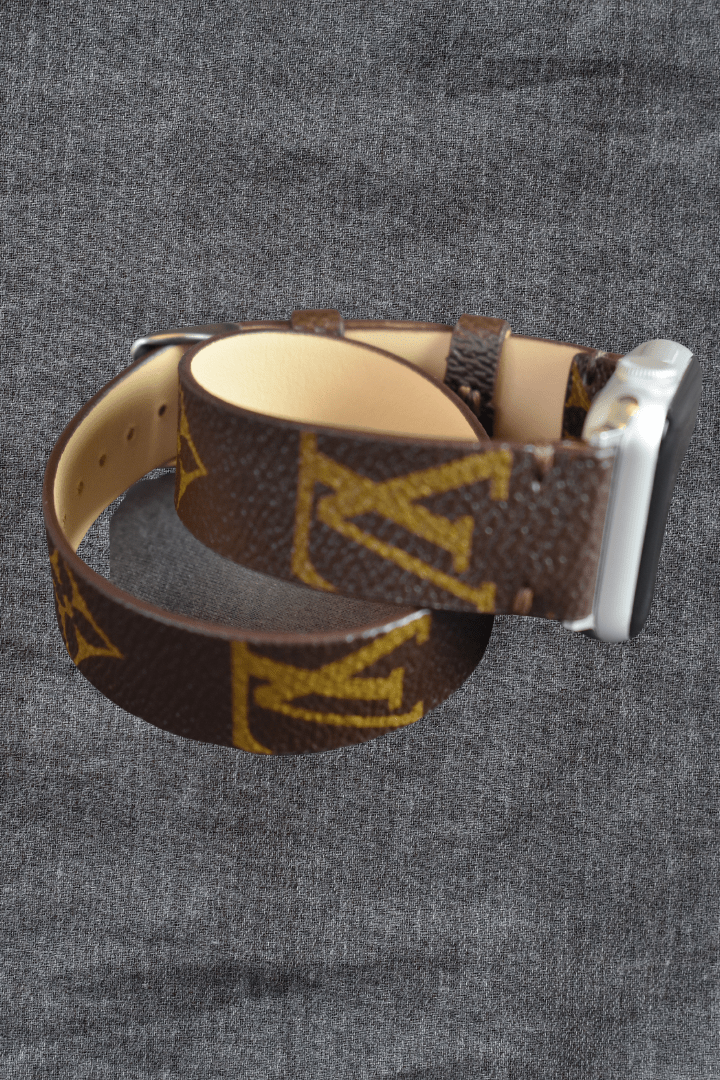 Repurposed Gifts apple watch band 40mm/41mm / Silver Handmade Apple Watch Band Re-Purposed Double Turn Classic Brown Monogram for Apple Watch Series 1, 2, 3, 4, 5,6, SE, 7