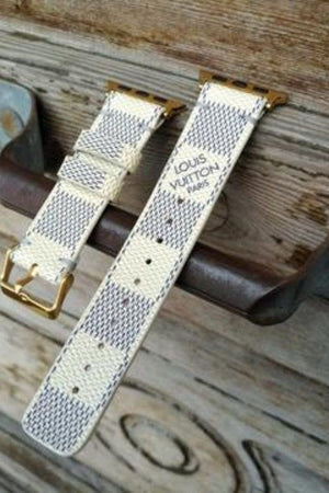 Repurposed Gifts apple watch band 42mm / Gold Handmade Apple Watch Band Re-Purposed Double Turn Azur Monogram for Apple Watch Series 1, 2, 3, 4, 5, 6, SE
