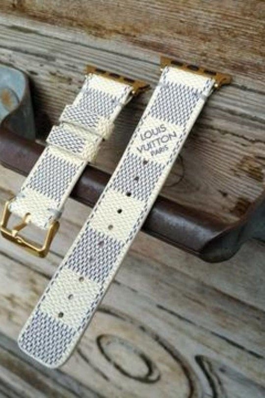 Handmade Apple Watch Band Re-Purposed Double Turn Azur Monogram for Series 1-8, Series 7-9 42mm/44mm / Gold