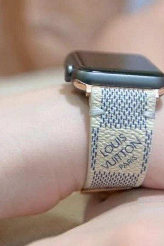 Handmade Apple Watch Band Re-Purposed Double Turn Azur Monogram for Series 1-8, 40mm/41mm / Silver