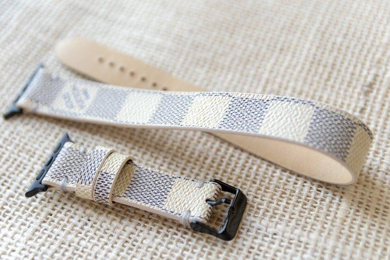 Repurposed Gifts apple watch band Handmade Apple Watch Band Re-Purposed Double Turn Azur Monogram for Apple Watch Series 1, 2, 3, 4, 5, 6, SE