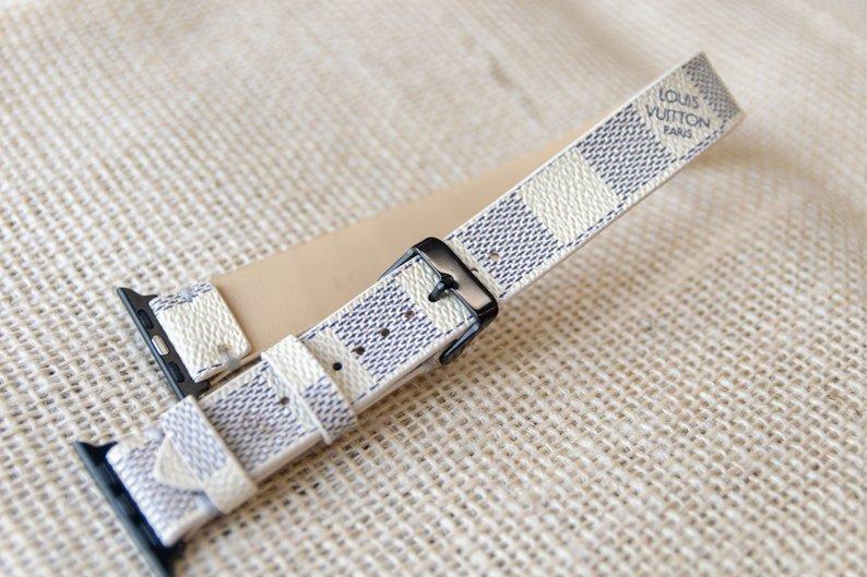 Repurposed Gifts apple watch band Handmade Apple Watch Band Re-Purposed Double Turn Azur Monogram for Apple Watch Series 1, 2, 3, 4, 5, 6, SE