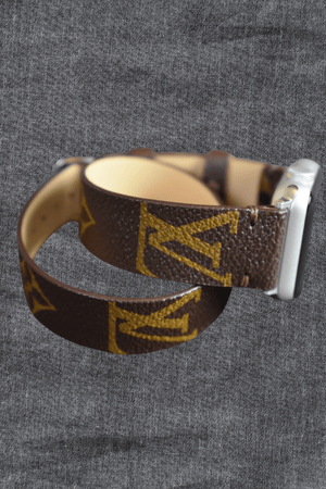 Repurposed Gifts apple watch band Handmade Apple Watch Band Re-Purposed Double Turn Classic Brown Monogram for Apple Watch Series 1, 2, 3, 4, 5,6, SE, 7
