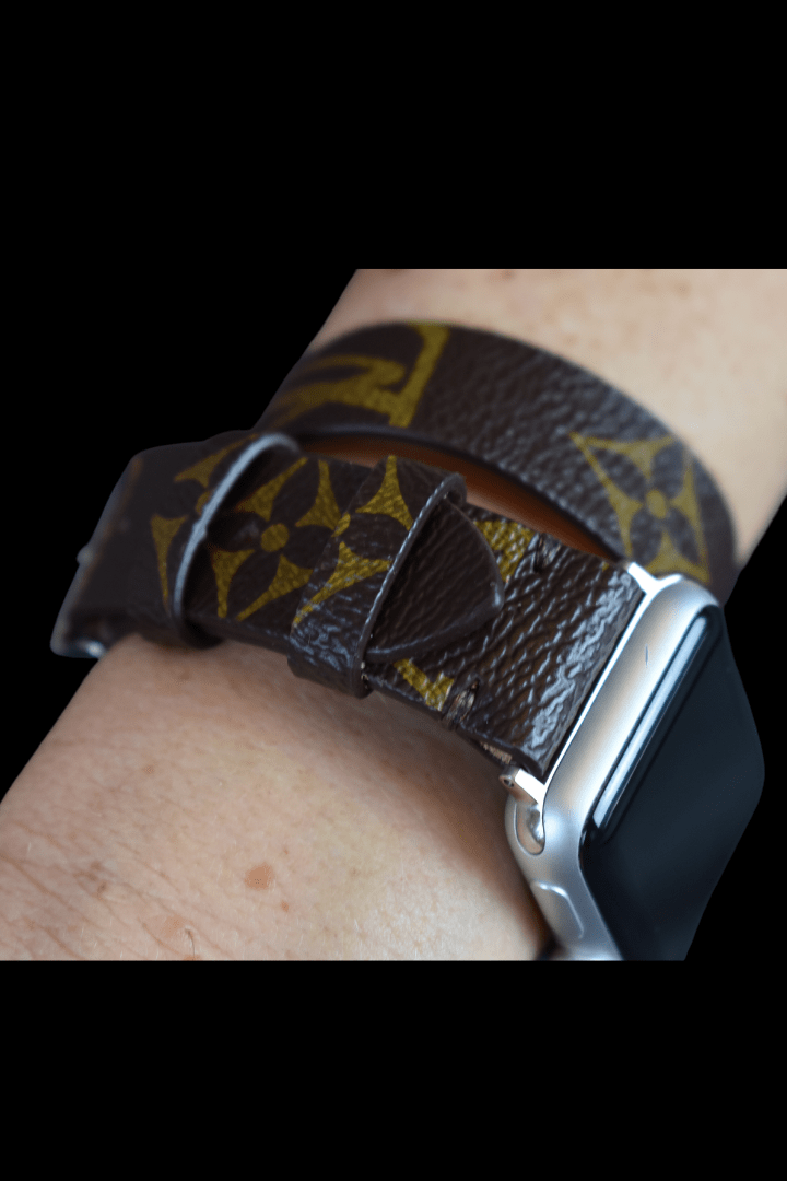 Repurposed Gifts apple watch band Handmade Apple Watch Band Re-Purposed Double Turn Classic Brown Monogram for Apple Watch Series 1, 2, 3, 4, 5,6, SE, 7