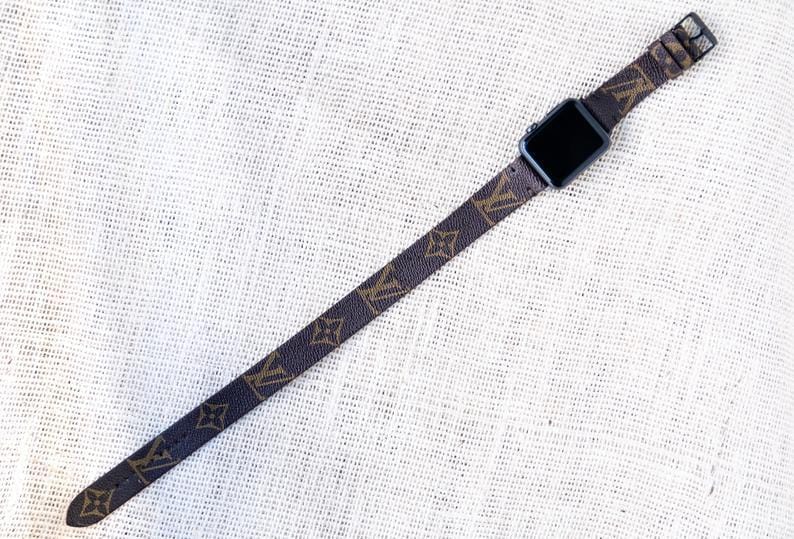 Repurposed Gifts apple watch band Handmade Apple Watch Band Re-Purposed Double Turn Classic Brown Monogram for Apple Watch Series 1, 2, 3, 4, 5,6, SE, 7
