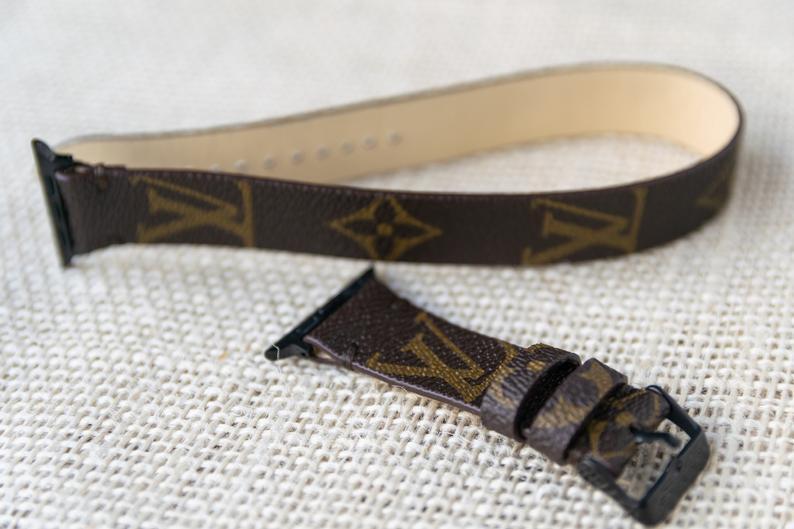 Repurposed Gifts apple watch band Handmade Apple Watch Band Re-Purposed Double Turn Classic Brown Monogram for Apple Watch Series 1, 2, 3, 4, 5,6, SE, 7