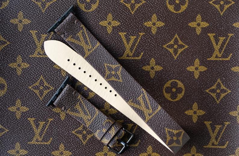 Repurposed Gifts apple watch band Handmade Apple Watch Band Re-Purposed Double Turn Classic Brown Monogram for Apple Watch Series 1, 2, 3, 4, 5,6, SE, 7