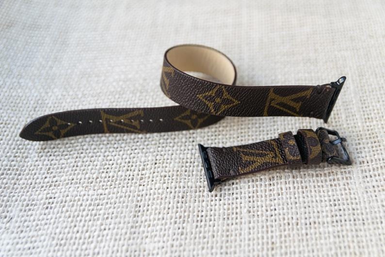 Repurposed Gifts apple watch band Handmade Apple Watch Band Re-Purposed Double Turn Classic Brown Monogram for Apple Watch Series 1, 2, 3, 4, 5,6, SE, 7