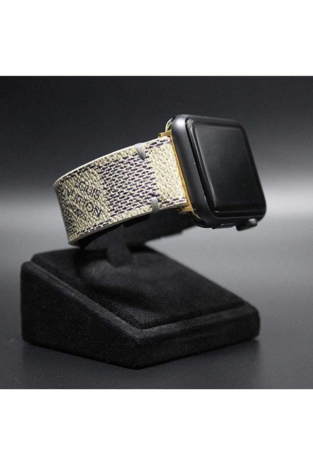 Apple Watch Band Repurposed Classic LV Monogram Damier Azur, Series 7-9 45mm (also Fits 49mm Watch) / Gold