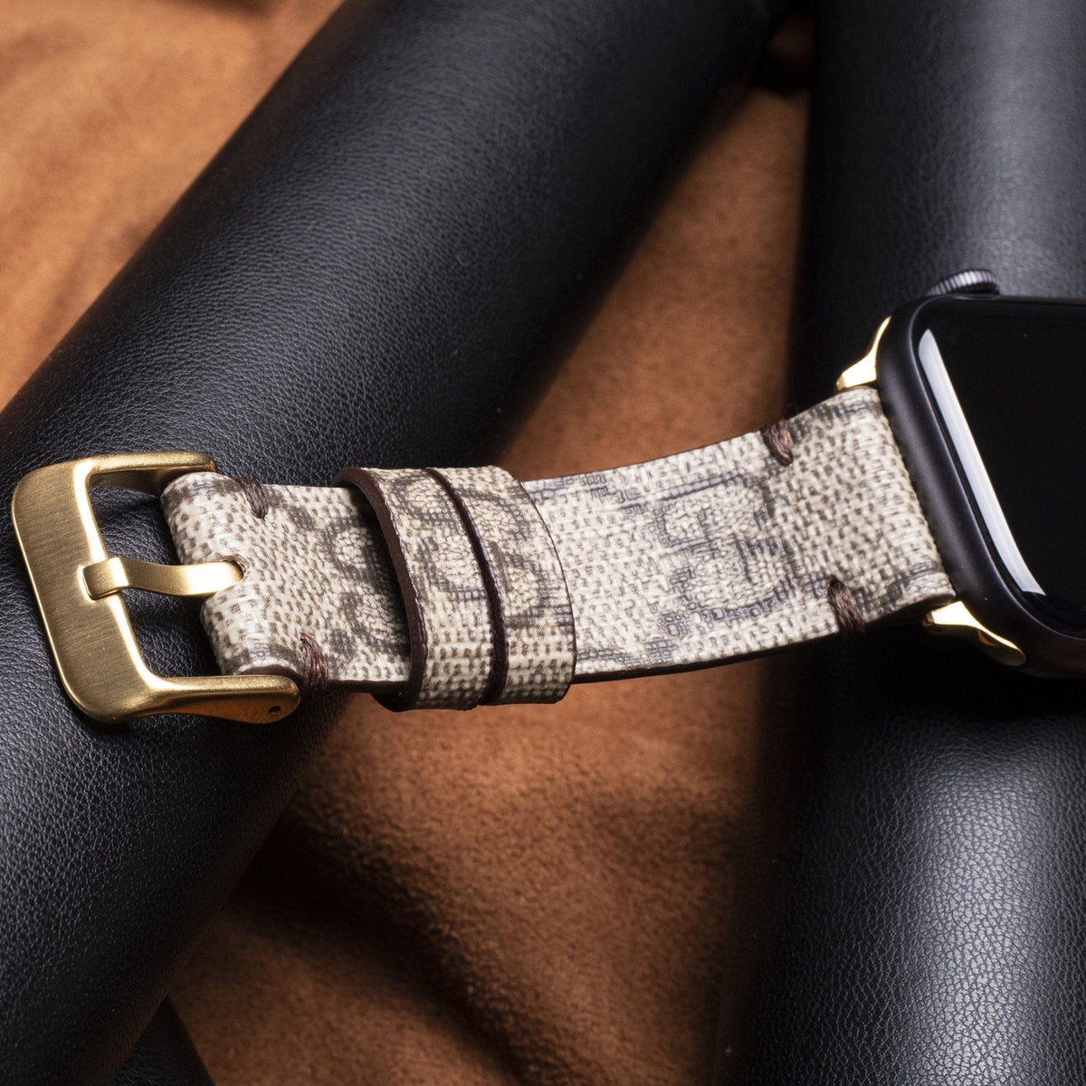 Repurposed Gifts Women - Accessories - Watches 38mm / Gold / Black Apple Watch Band Classic GG Monogram