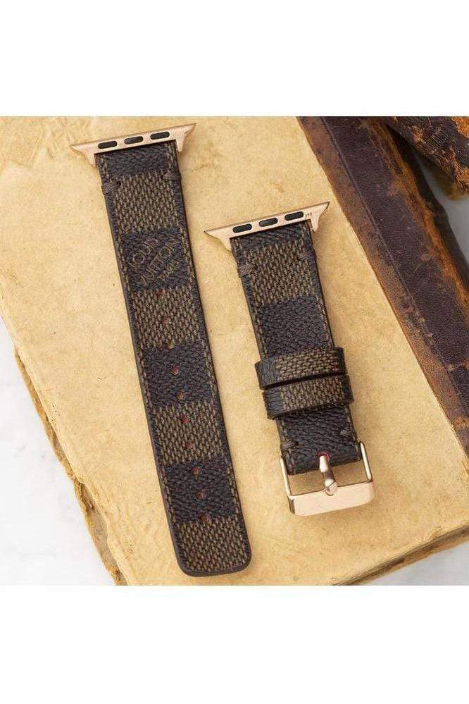 Apple Watch Band Repurposed Damier LV Monogram Brown, Series 7-9 45mm (also Fits 49mm Watch) / Rose Gold